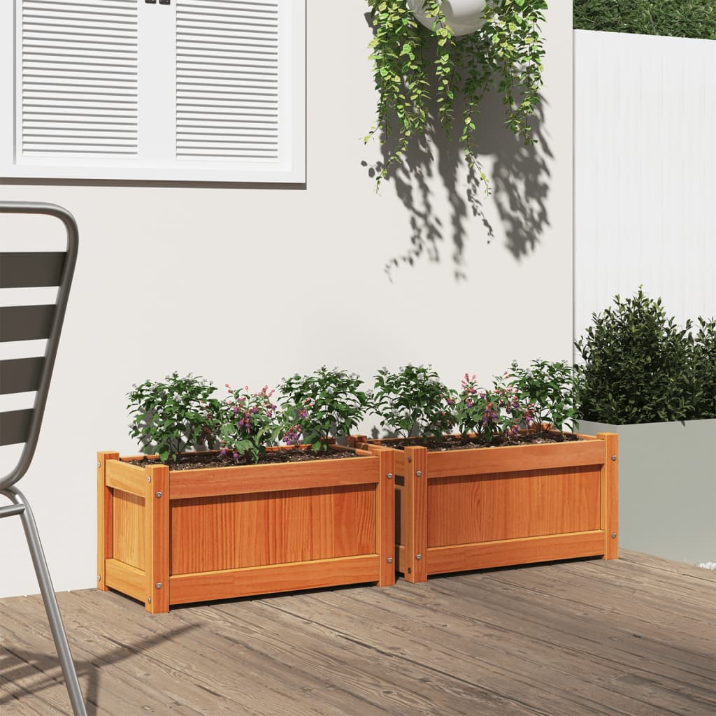 Lot de 2 Jardinières - Pots De Fleurs - Bac à Fleurs cire marron bois de pin massif - 3