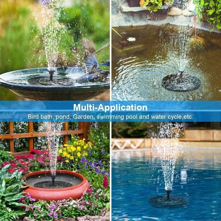 Fontaine solaire de jardin flottante 3W, 8 modes de jet, LED colorées, batterie intégrée, protection pompe, fixation renforcée - 6