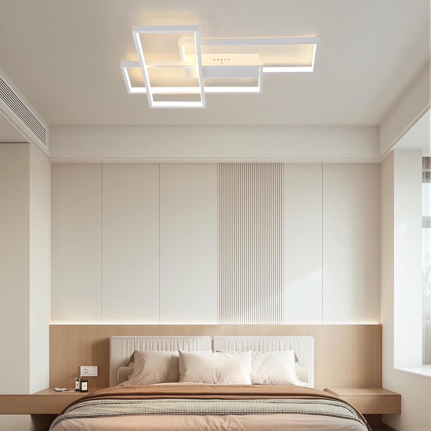 Nettlife Lampe LED Plafonnier Salon - 65 cm, moderne, dimmable avec télécommande, 65 W, chambre, cuisine, salle à manger, blanc - 2