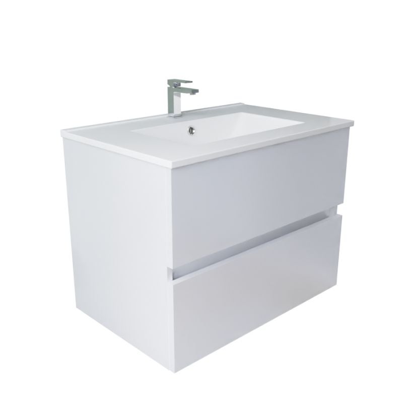 Meuble salle de bain suspendu 70 cm ROSALY INOX- Blanc- Plan vasque en Céramique - 4