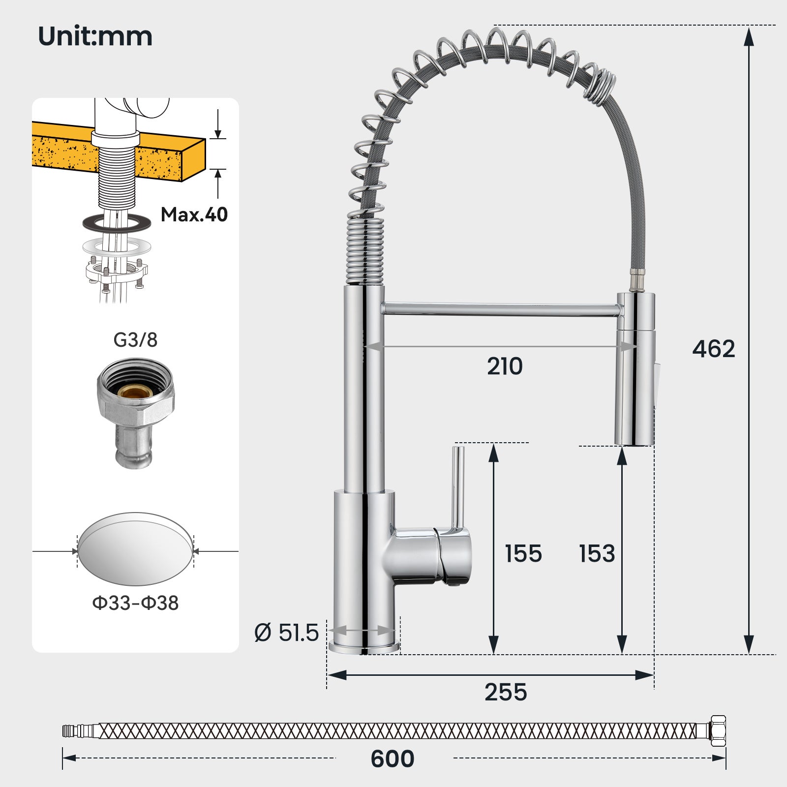 Cecipa Max Robinet Cuisine avec Douchette Extractible Chromé, Mitigeur Cuisine avec 2 Jets, Robinet évier avec douchette - 5