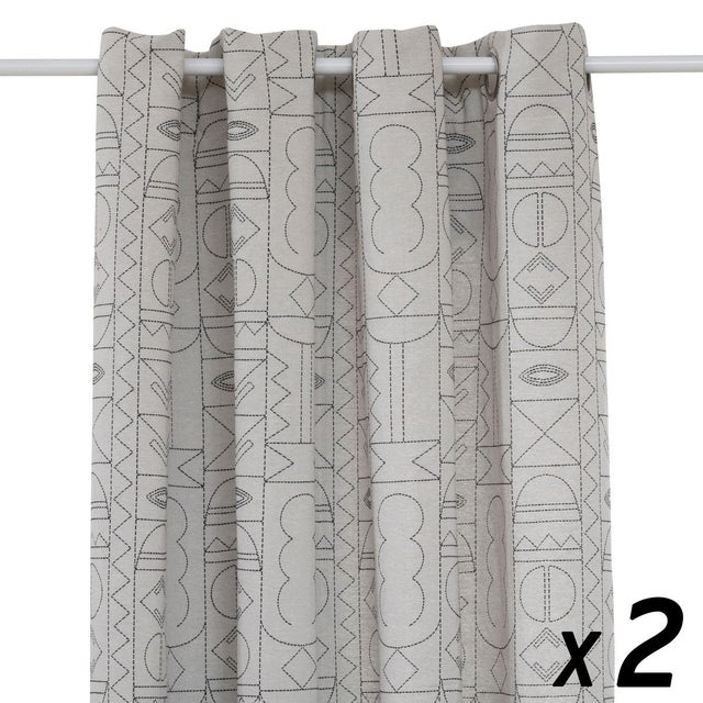 Lot de 2 Rideaux à œillet Jacquard Coton Noir & Blanc motifs graphiques 140 x 260 cm
