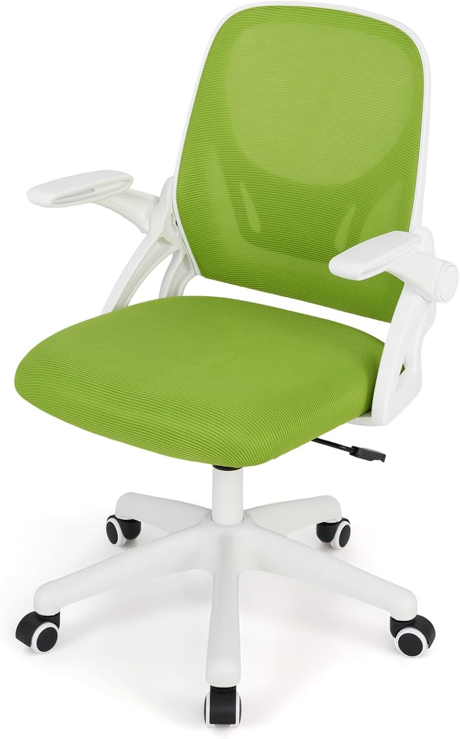 Ergonomiczne Krzesło Biurowe Obrotowe z Siatki, z Kółkami, o Regulowanej Wysokości i Składanymi Podłokietnikami, Tapicerowanym Siedziskiem (Zielone)