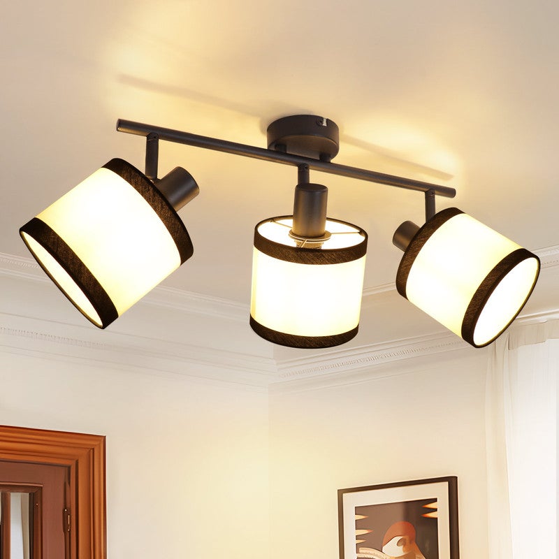 ZMH lampa sufitowa Czarny reflektor sufitowy z trzema płomieniami reflektory E14 obrotowy z materiału o kącie 350° w stylu vintage (bez żarówki)