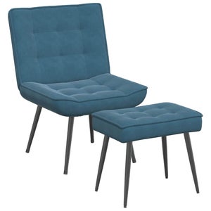 Tidyard Poltrona Relax In Velluto Blu Con Poggiapiedi E Braccioli - Per Camera Da Letto E Salotto - 2