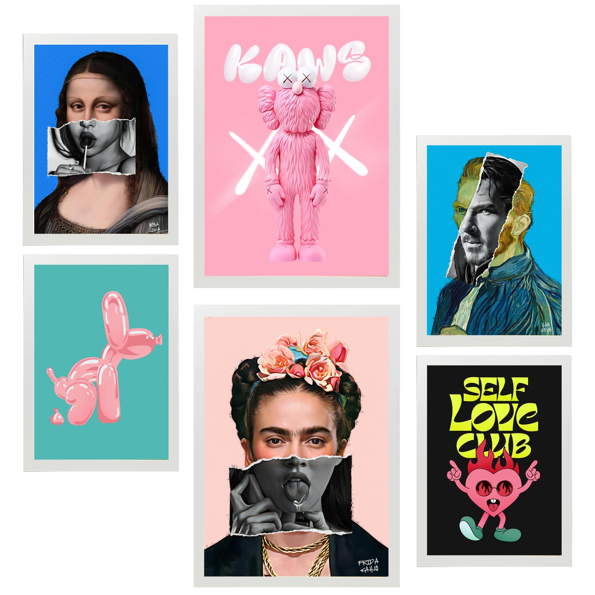 6 Posters KAWS Encadrés NACNIC - Format A3 Et A4 - Déco Murale Moderne - Pour Chambre, Bureau, Salon