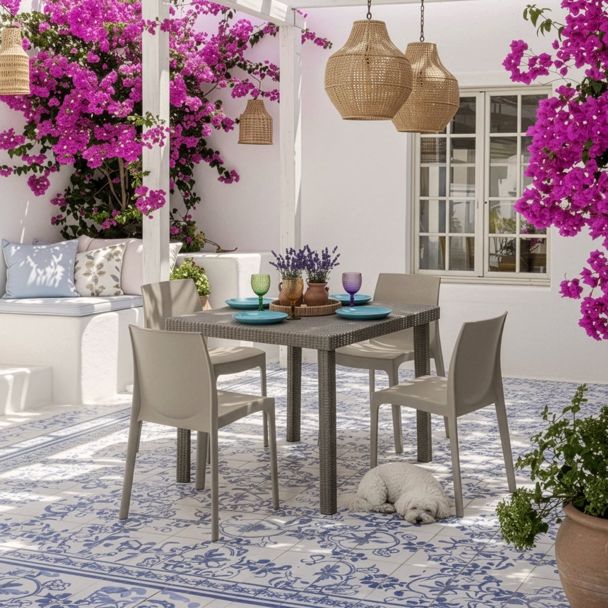 Table à manger de jardin carré en Rattan synthétique Blanc 4 places - 2