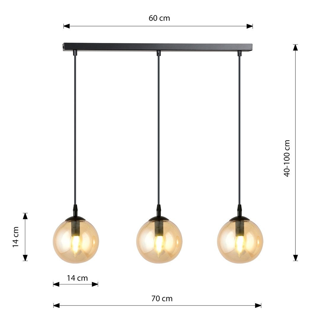 Lampa wisząca Cosmo czarno-miodowy 3xE14x10W wym: 100 x 70 x 12 cm szkło Emibig - 8