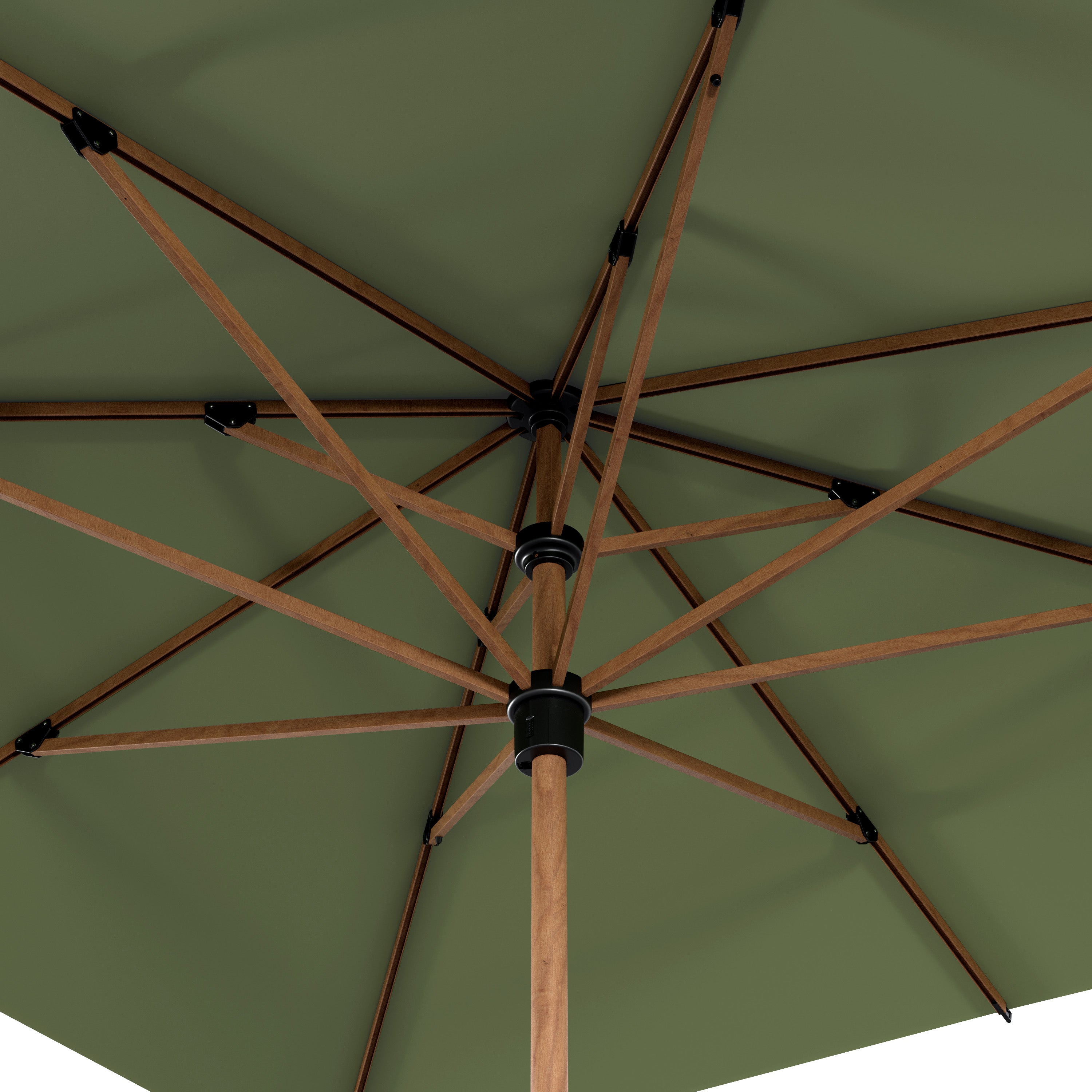IASO Basics Sintra – Parasol carré 4x4, toile verte, structure effet bois - 4