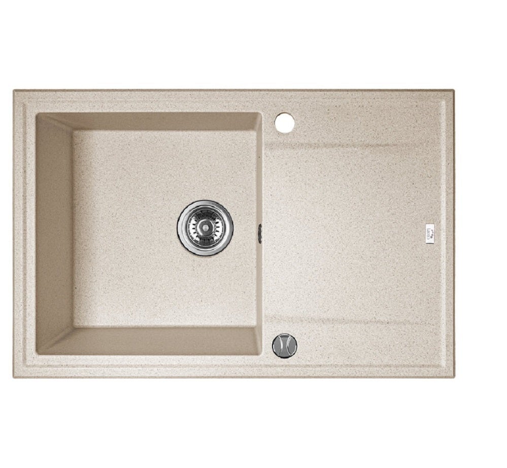 Fregadero redondo megalo de granito beige, 1 seno con escurridor, 50x75