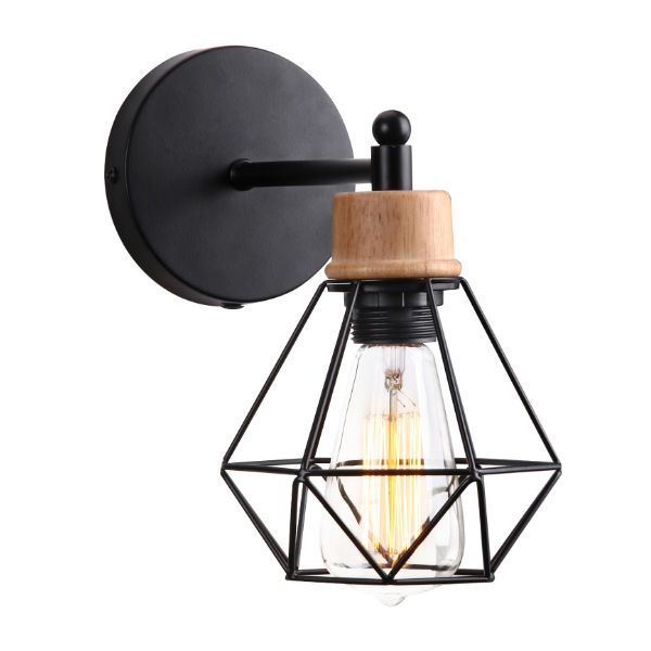 Kinkiet w stylu retro kinkiet diamentowy klosz ścienny z metalowej klatki wewnętrzny ścienny czarnego metalu lampka nocna żarówka nie jest dołączona