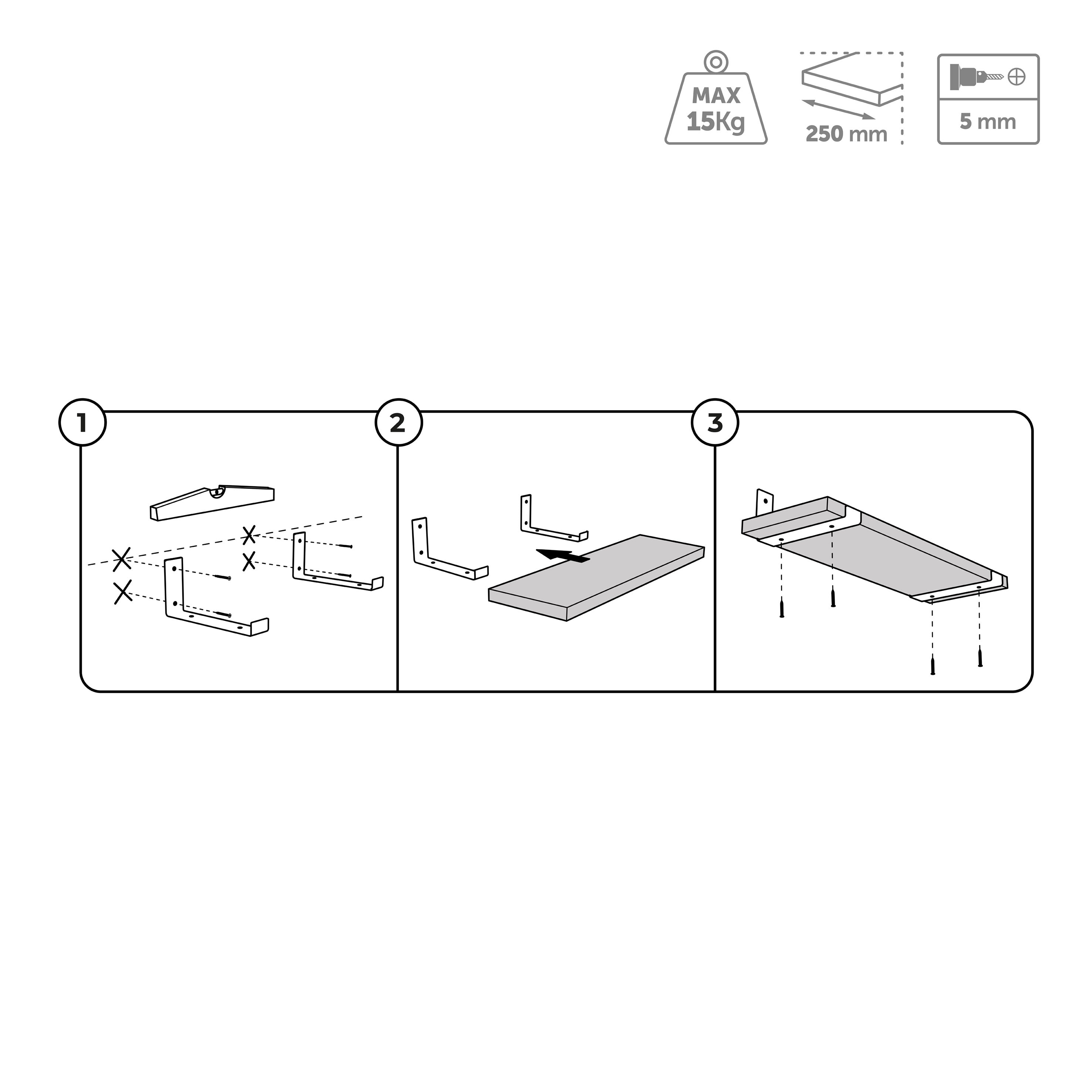 REI | Suporte de Parede para Prateleira 1071 | 254 mm | 40x103x261 mm | Aço Branco Poroso | 15 kg - 3