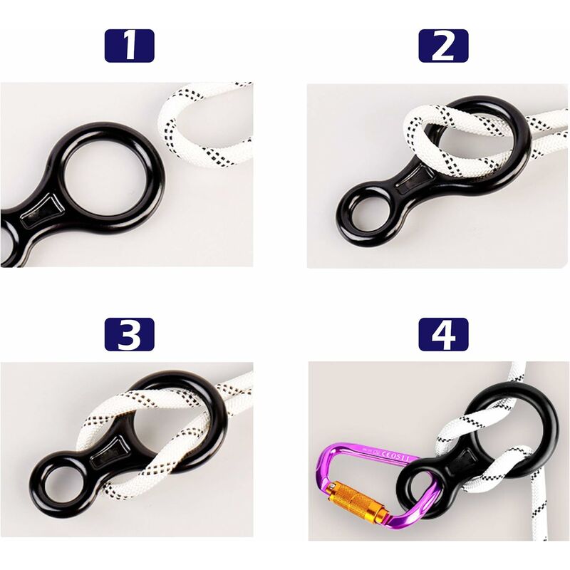 35kN rappel huit(Noir), dispositif de rappel escalade 8 Descendeur pour diamètre de corde 8-13 mm - 3