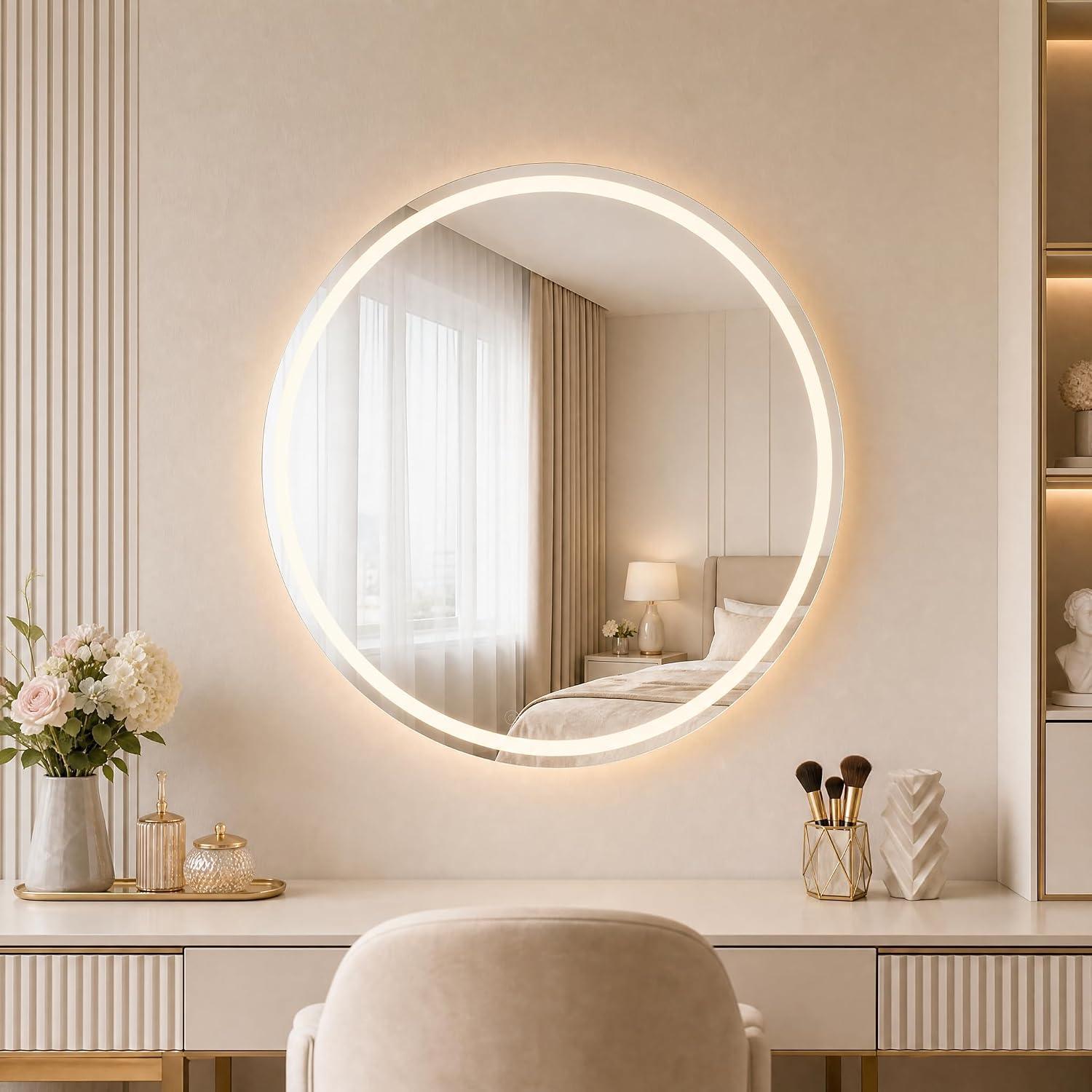 Miroir LED rond 76 cm, 3 couleurs, antibuée, verre sécurisé | Leroy Merlin