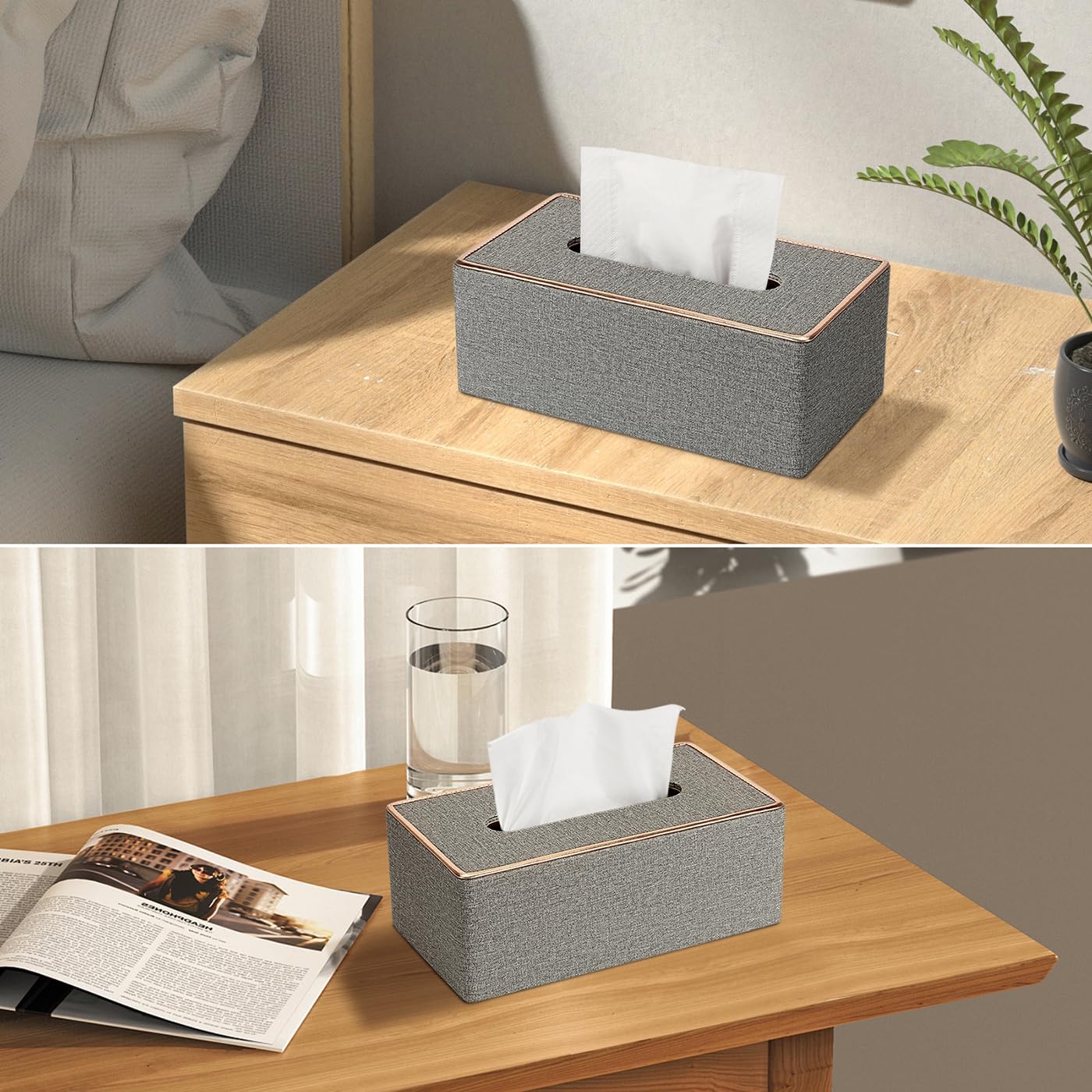 Szare skórzane pudełko na chusteczki, pudełko na chusteczki do użytku domowego, prostokątne pudełko na chusteczki, odpowiednie do hoteli, salonów, re - 5