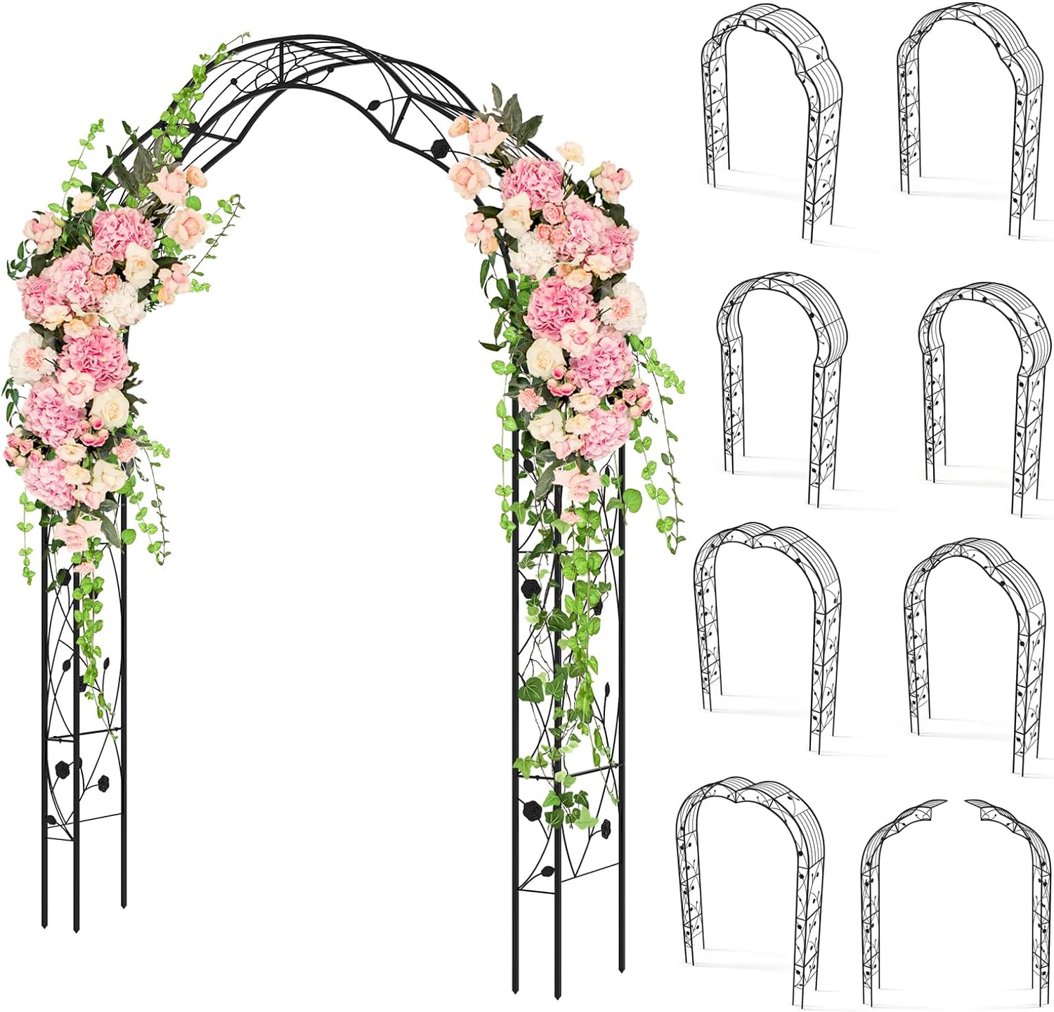Arc de grădină din metal pentru plante cățărătoare, spalier de grădină format 2 semiarce pentru exterior, 150x39x250 cm, arc decorativ