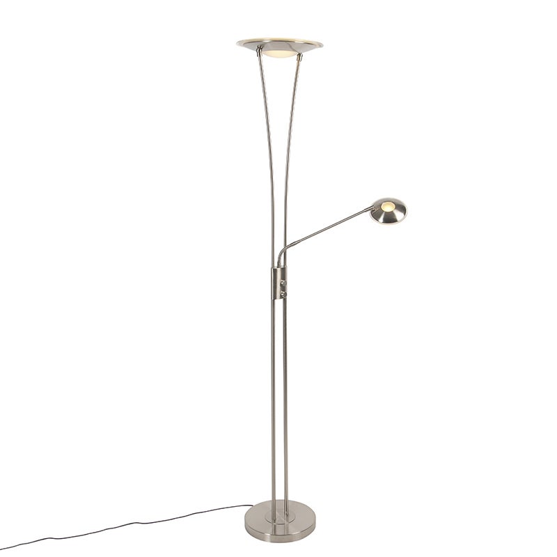 Qazqa moderne lampadaire uplighter avec bras de lecture - Ibiza - acier ...