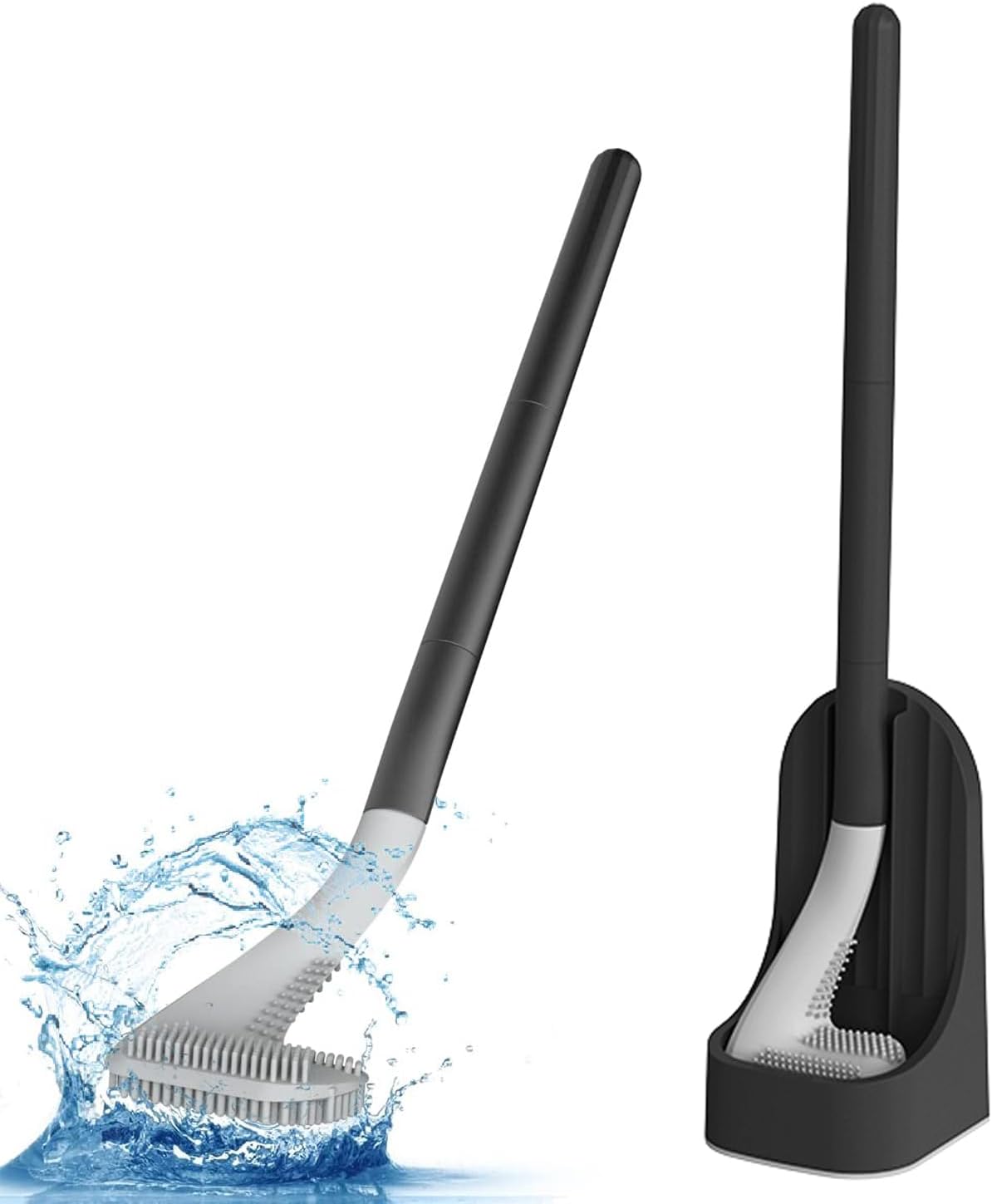 Set Scopino E Portascopino Per WC In Silicone Nero - Setole Morbide, Supporto Adesivo A Parete, MOUFIER - 2