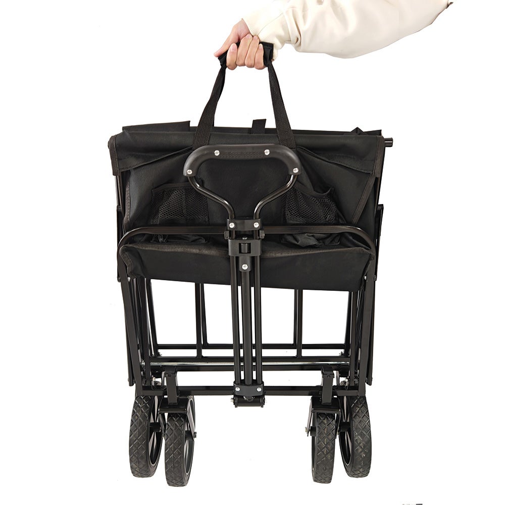 Chariot de transport pliable 90 L noir avec roues tout-terrain Ø20 cm et poignée télescopique - 2