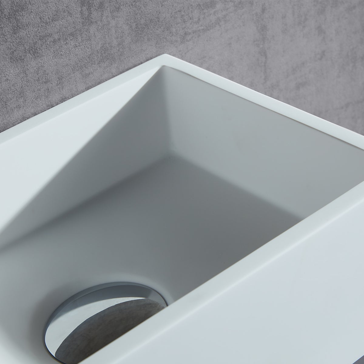 BERNSTEIN - Vasque murale design, Lave main fonte minérale Salle de bain - Blanc mat - 35,5x20x16cm - BA2105 Avec cache blanc et rangement à gauche - 3