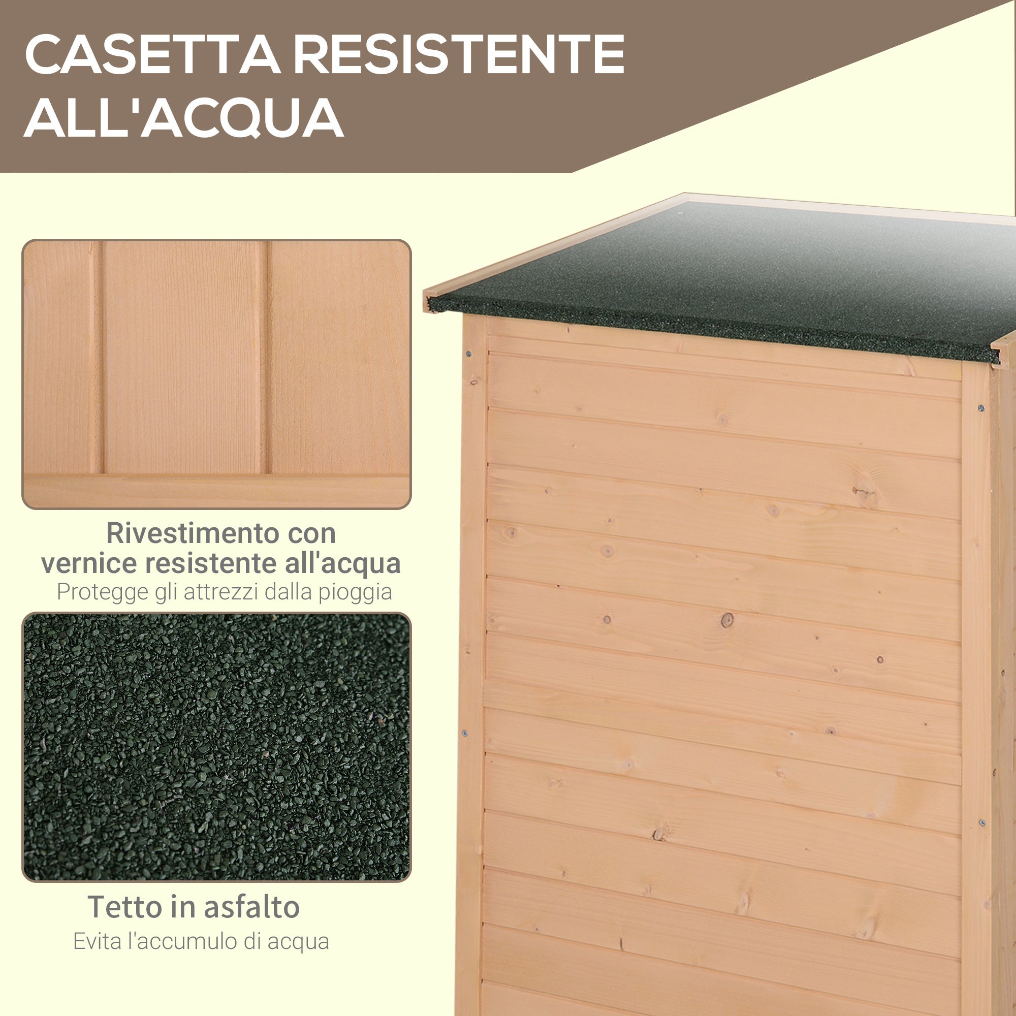 Outsunny Casetta da Giardino in Legno di Abete con Tetto Impermeabile e 2 Mensole, 75x56x115 cm - 5
