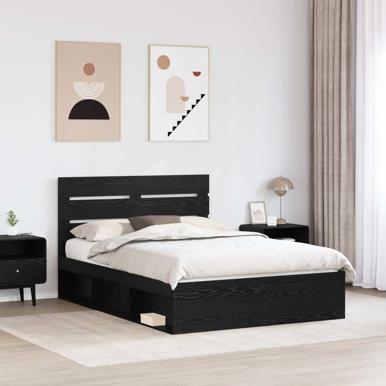 Cadre de lit avec tête de lit, en pin massif, noir, pour la chambre, 140 × 190 cm - 3
