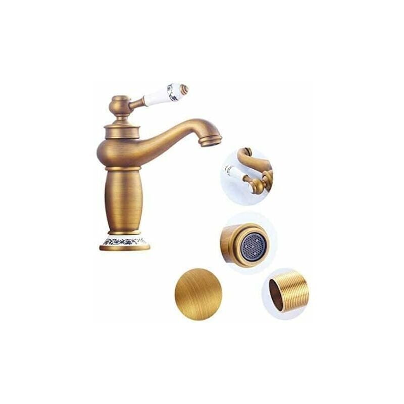 Retro bateria umywalkowa z mosiądzu, ceramika w kolorze niebiesko-białym - Wejście wody zimnej/ciepłej