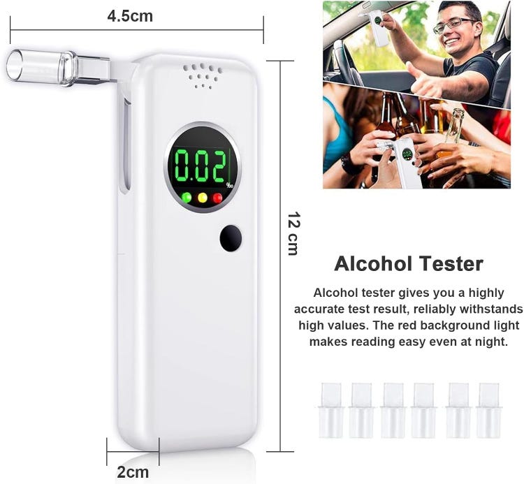 Analyseur d'haleine professionnel avec écran numérique LCD – Analyseur d'haleine portable de haute précision, comprend 5 embouts, noir - 4
