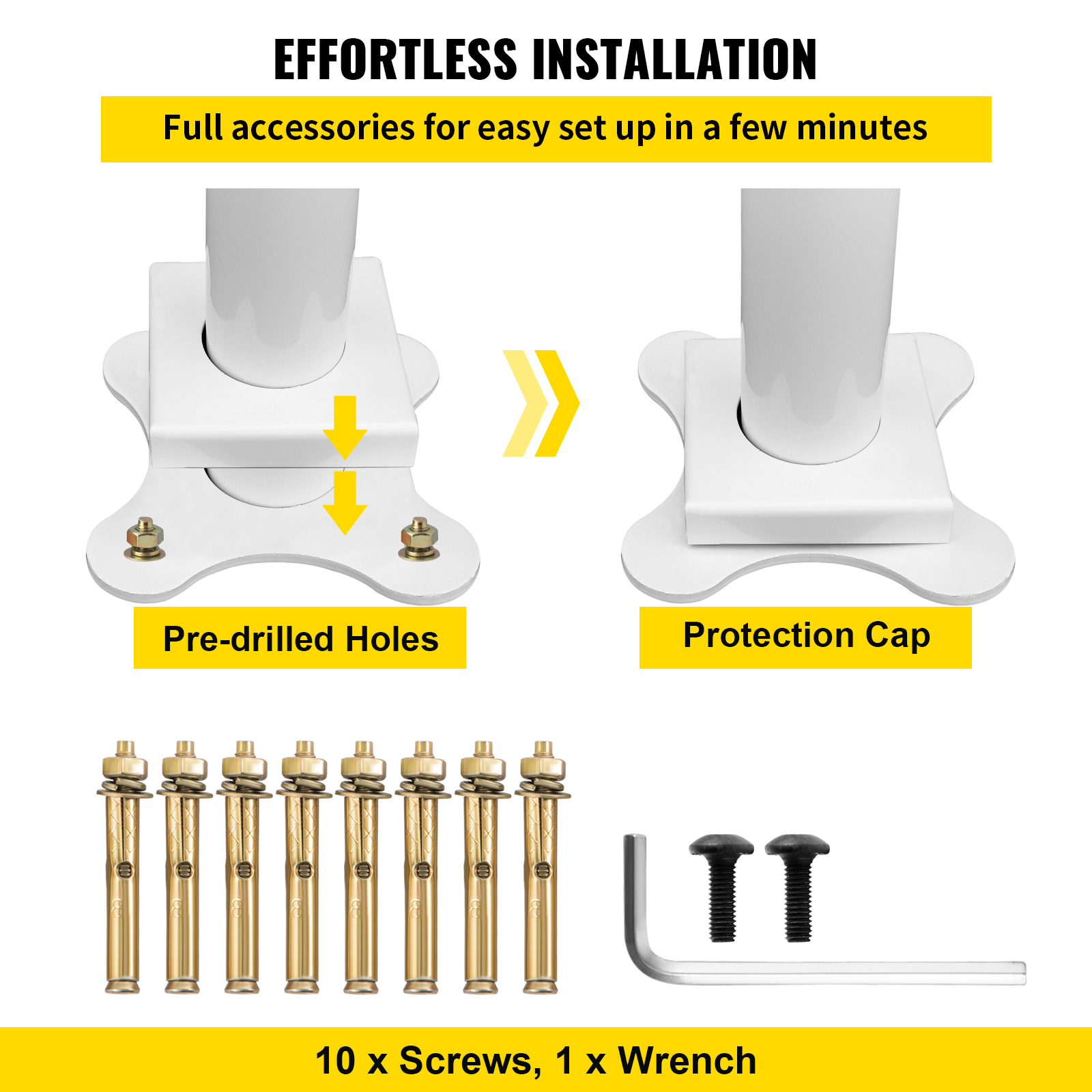 Kit Rampe d’Escalier Blanche en Aluminium/Fer,VEVOR Garde-Corps Extérieur pour Terrasse ou Construction,Main Courante Balustrade Robuste - 6