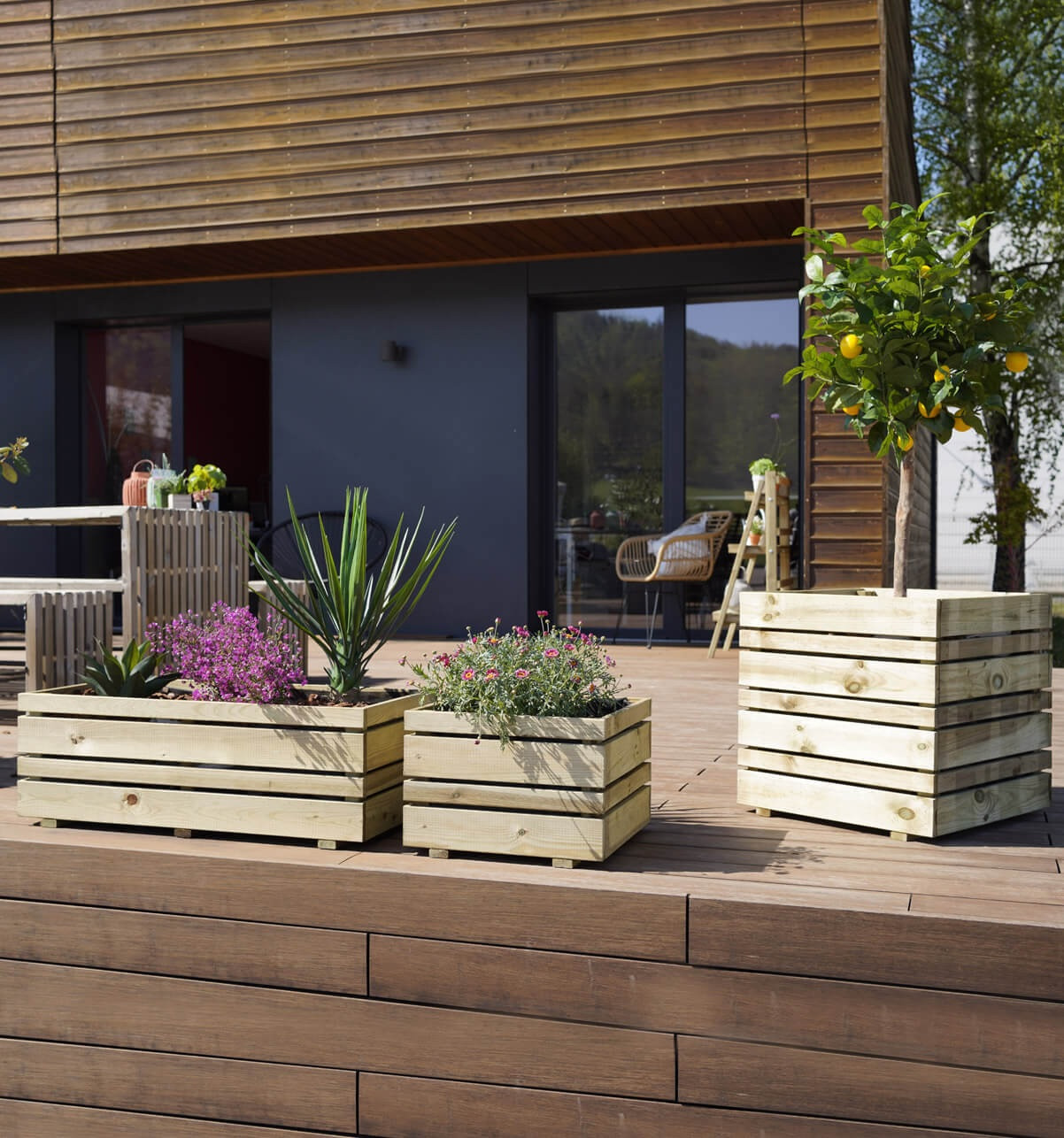 Bac à fleurs Jardipolys OSLO rectangulaire 80x40x28cm en pin - 3