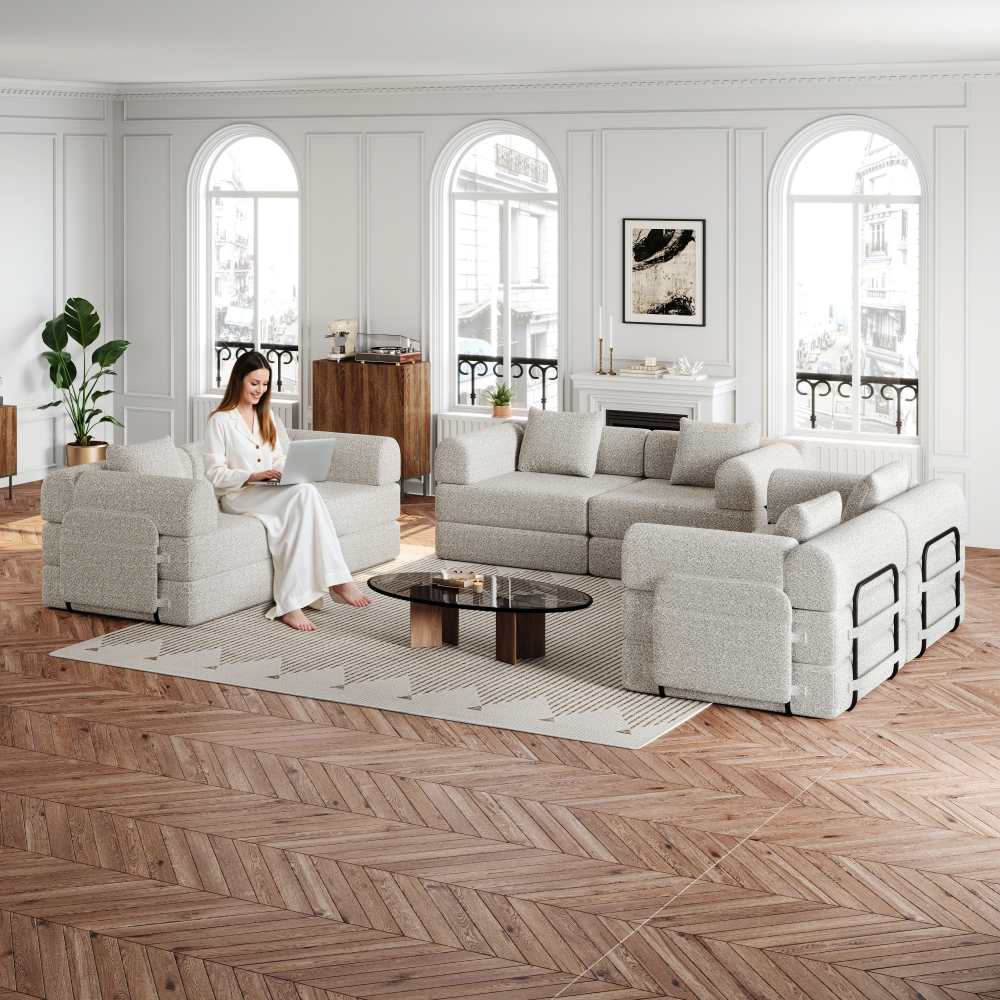Sofa rozkładana 2 w 1 z podłokietnikiem, ze schowkiem, stalową ramą, antypoślizgowa, łatwa w montażu