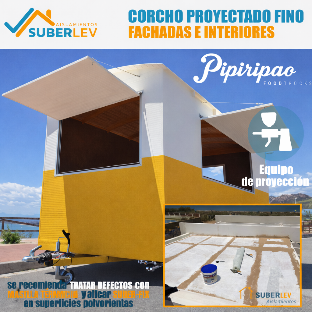 Corcho Proyectado Fino SUBERLEV Aislante Natural Interior Fachadas Térmico Decorativo 12Kg CP-27 (10 Años Garantía) - 5