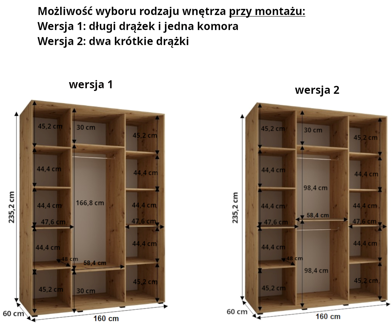 Szafa przesuwna wysoka Lanko 1 160 x 60 x 235,2 cm artisan + artisan + lamele czarny - Abiks Meble - 5