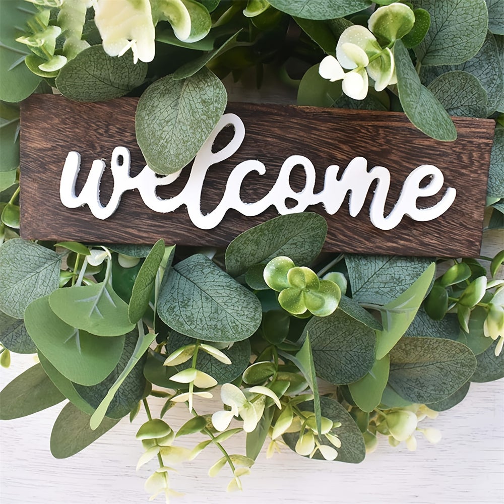 Couronne d'eucalyptus de bienvenue, couronne de fleurs artificielles en feuilles d'eucalyptus, porte d'entrée, fenêtre, décoration de jardin - 7