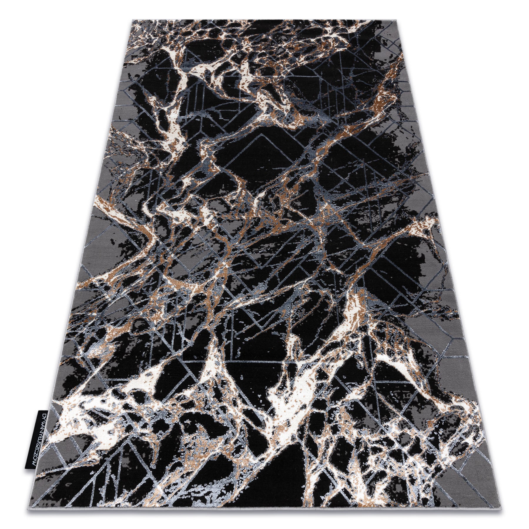 Dywan DE LUXE nowoczesny 629 Abstrakcja - Strukturalny szary / złoty 160x220 cm