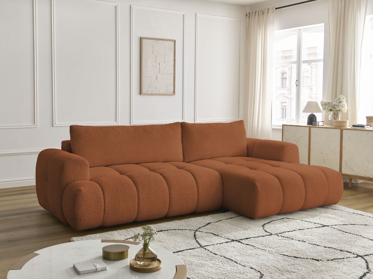 Canapé d'angle convertible FUJI tissu bouclette BOBOCHIC 3 places ...