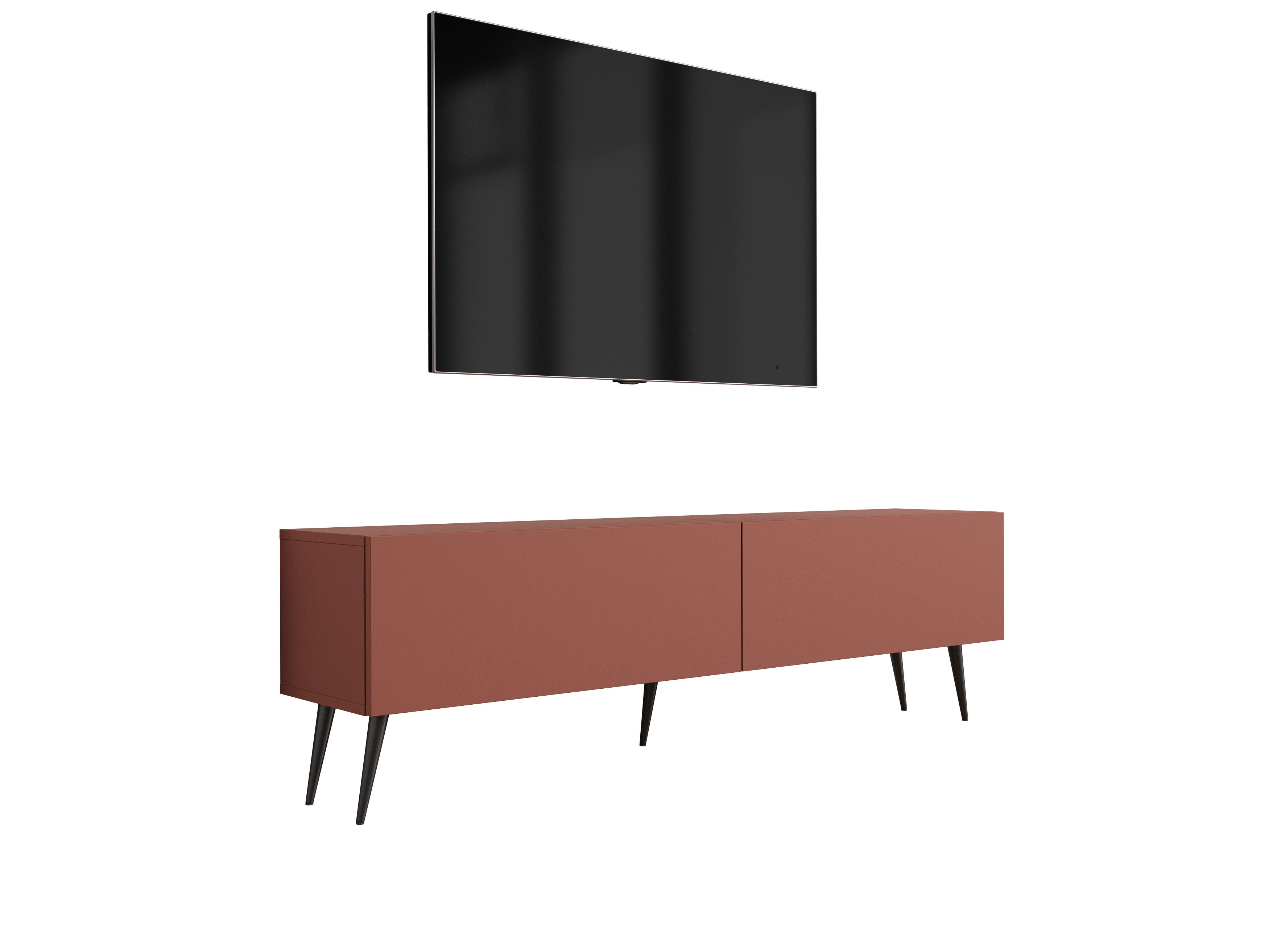 Szafka RTV: Ceglasty, 140 x 52 x 32 cm, czarne nogi