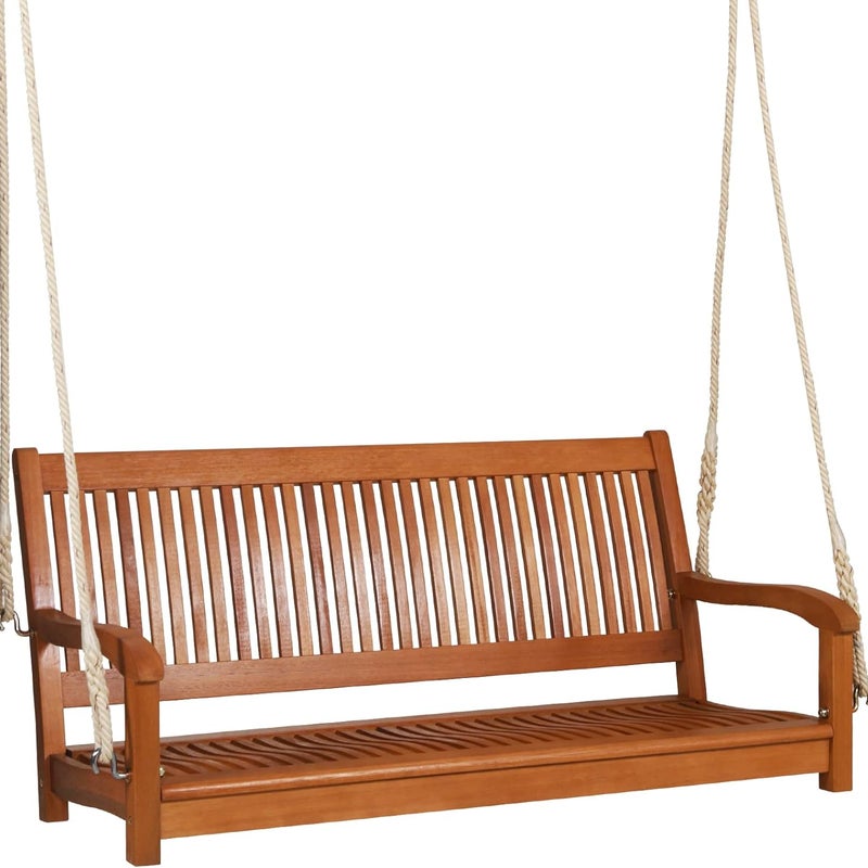 Dwuosobowa Huśtawka Ogrodowa – Huśtawka Werandowa do Zawieszenia – Wykonana z Drewna Eukaliptusowego – Maksymalne Obciążenie: 360 kg