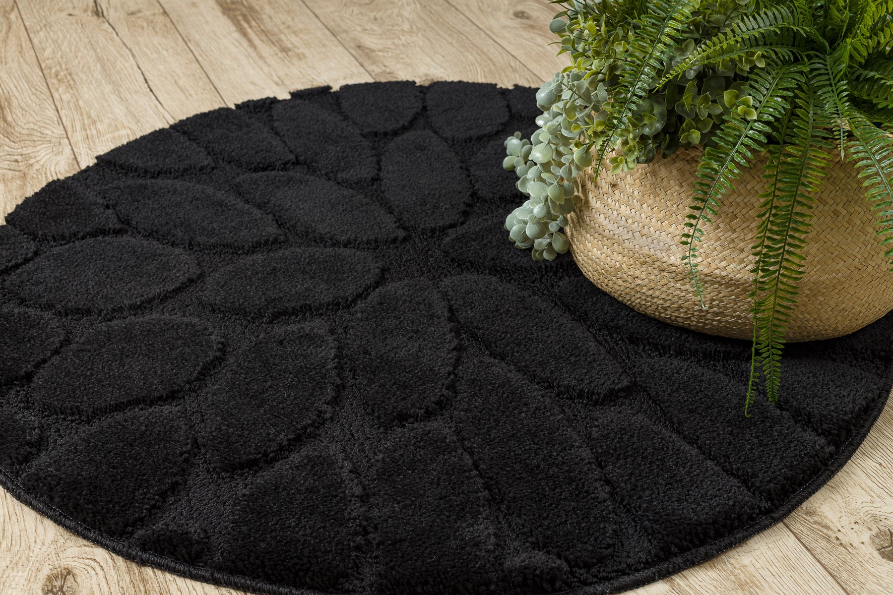 Tapis de salle de bain SUPREME cercle STONES, des pierres, antidérapant, doux - noir cercle 100 cm - 5
