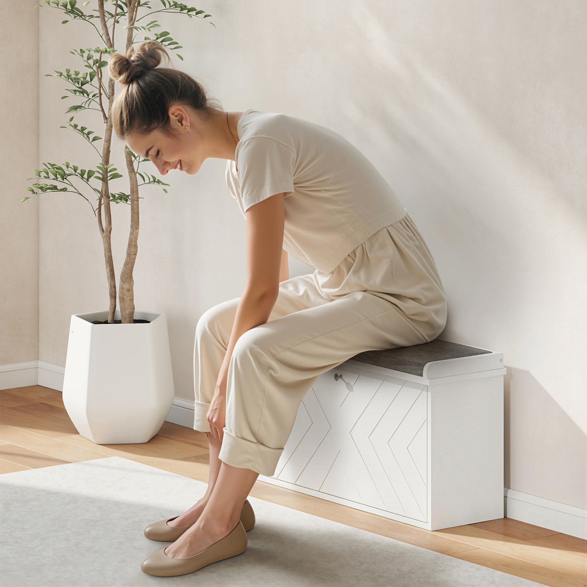 Banc à chaussures HOMCOM MDF, Polyester Blanc 80x26x48 cm 837-460V80WT - 4
