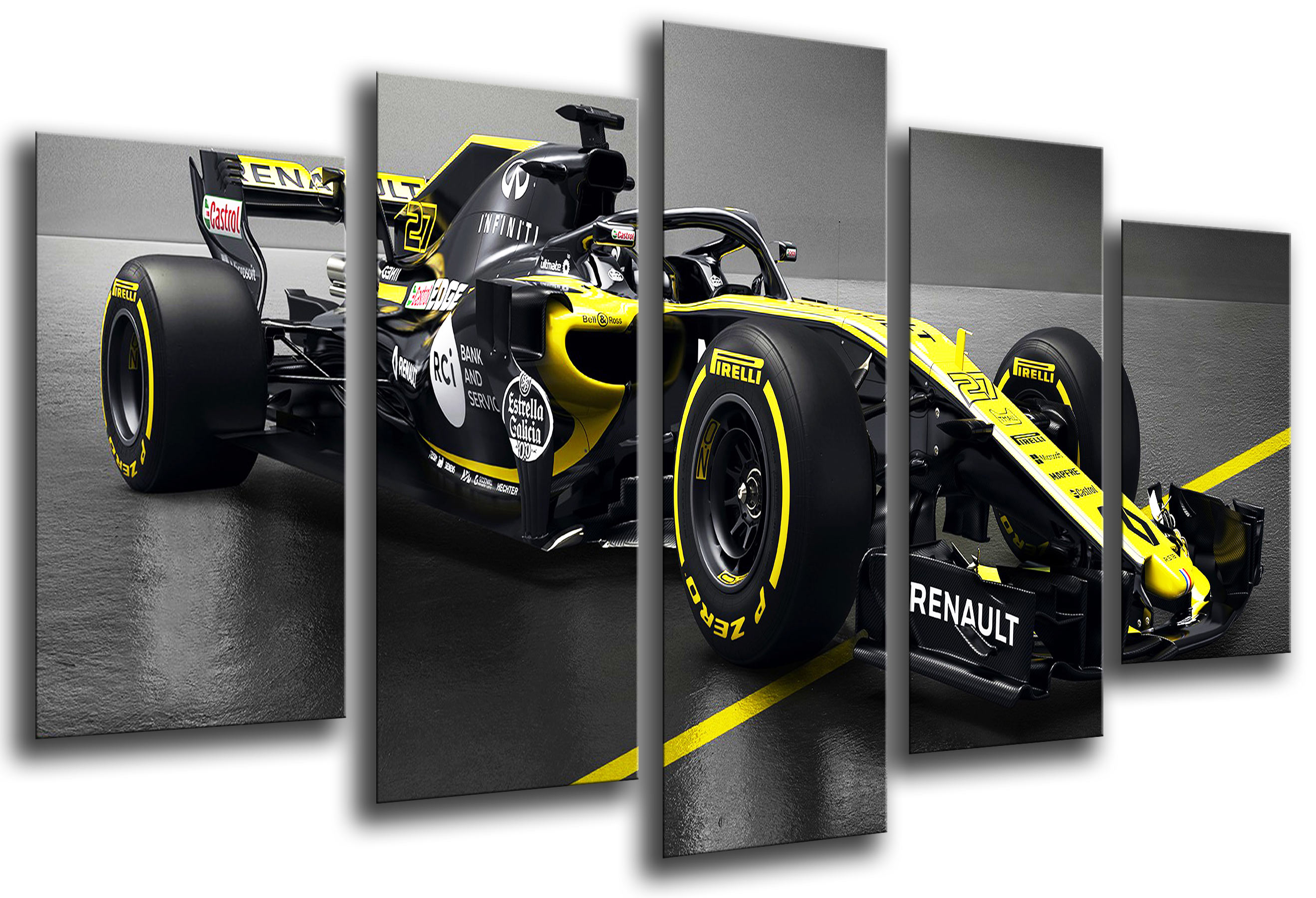 Set cuadros coche formula 1, renault r.s.18, renault f12018, carlos sainz, nico hulkenberg, impresión digital sobre madera
