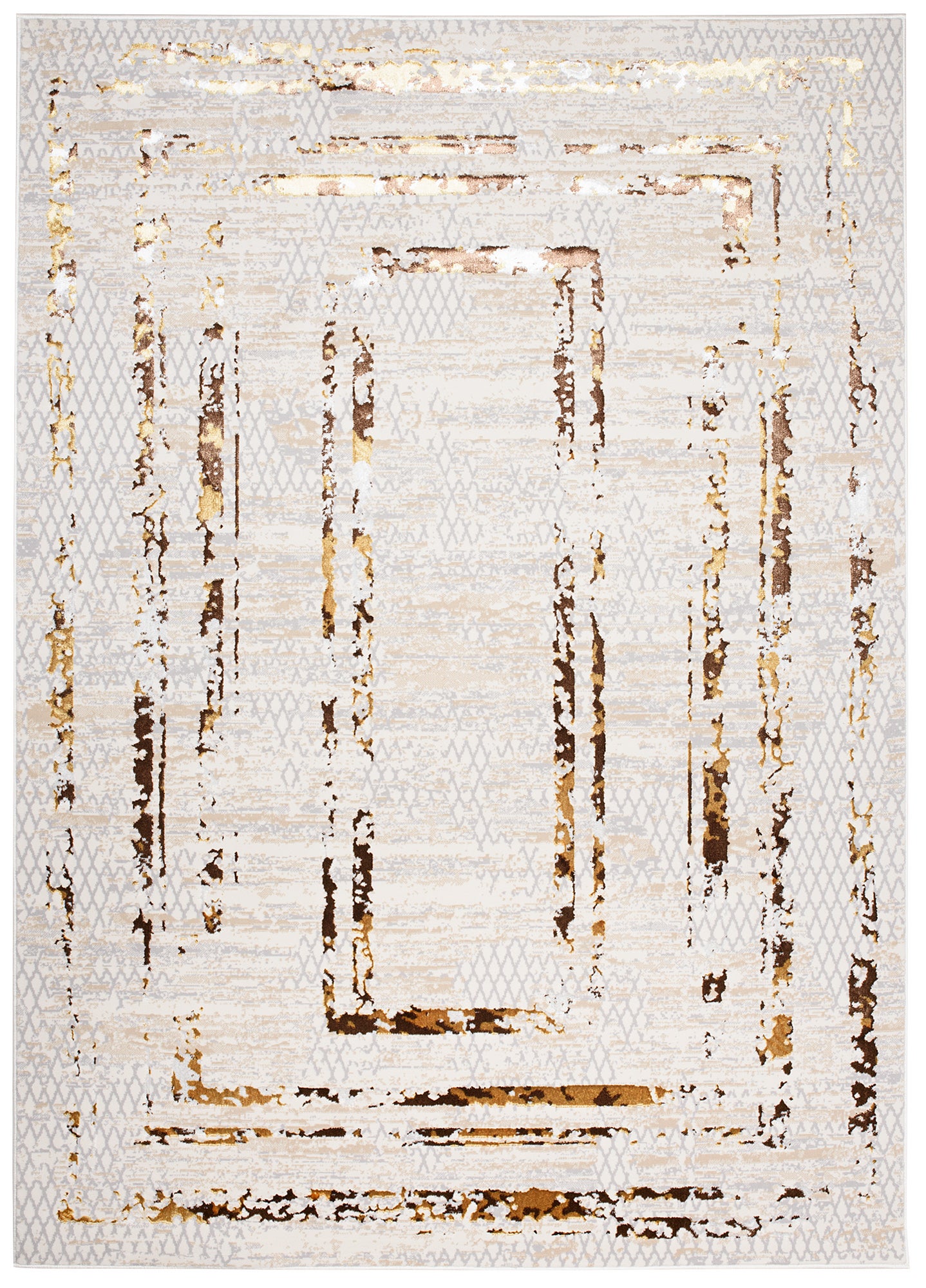 TAPISO Golden Tapis de Salon Moderne Or Beige Gris Crème Marron Moucheté Motif Cadres Doux Poil Court 200 x 300 cm - 7