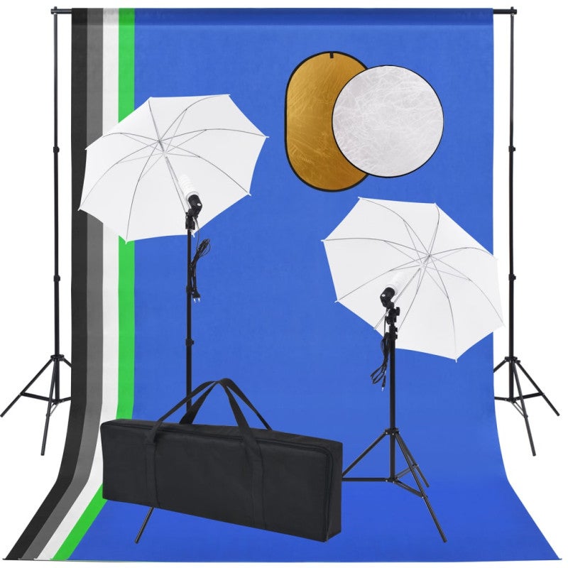 Kit estudio fotográfico lámparas, sombrillas, fondo y reflector vidaxl