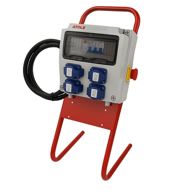 Coffret de Chantier précablé 16A Monophasé avec support en métal - 9 modules – Coffret Électrique, protection différentielle, arrêt d'urgence ATOLE