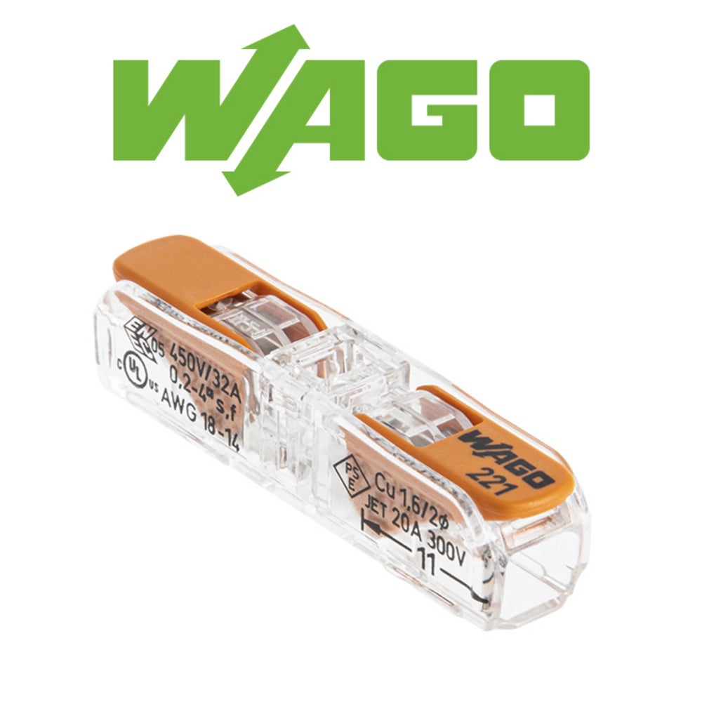 Sachet 25 bornes Wago, 32A, connexion CAGE CLAMP®, transparent, test visuel, 0,14-2,5 mm², sans outil, 405V, 4kV - 2
