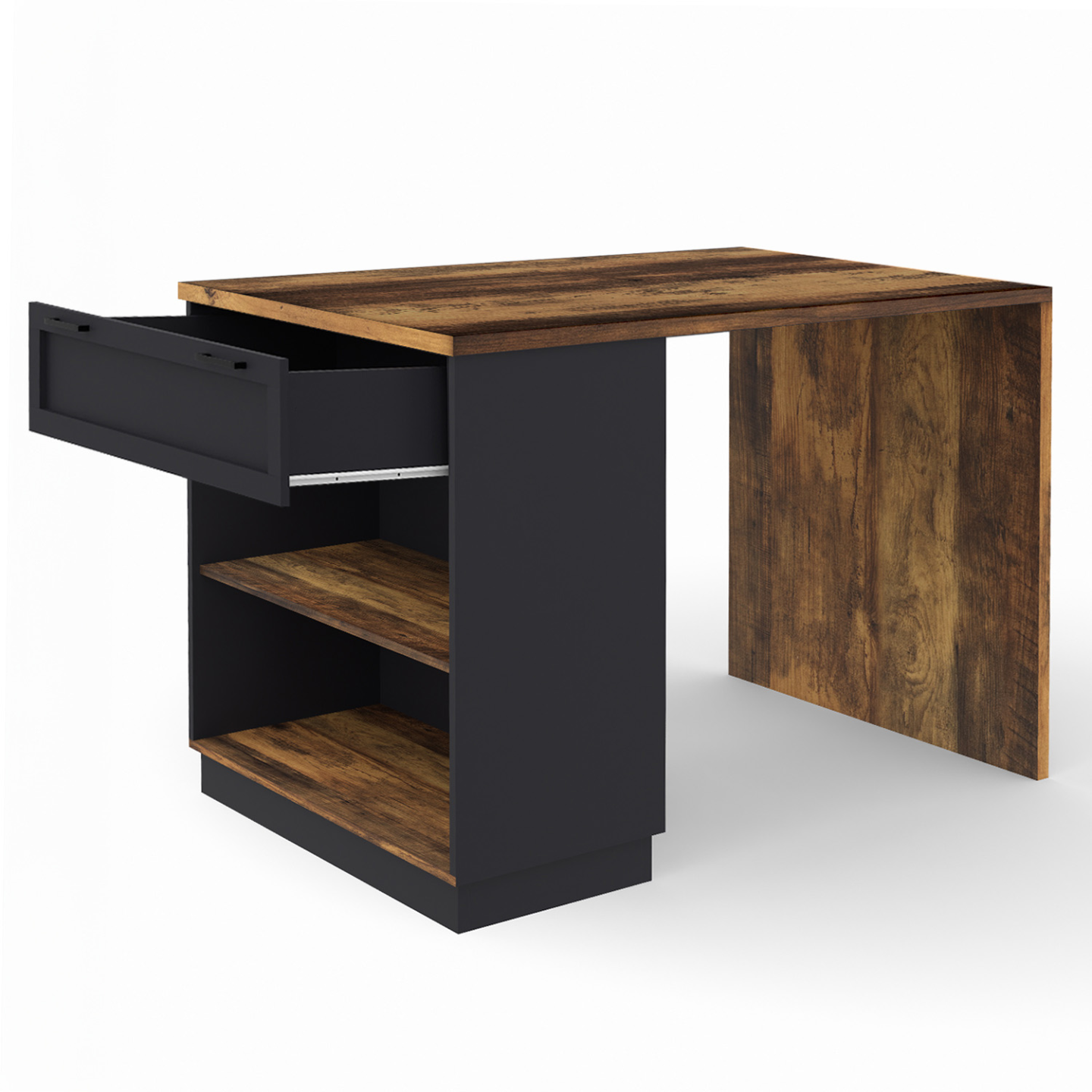 Ilot central mange-debout 4 personnes VITO 130 cm noir et effet bois foncé HAWKINS - 4