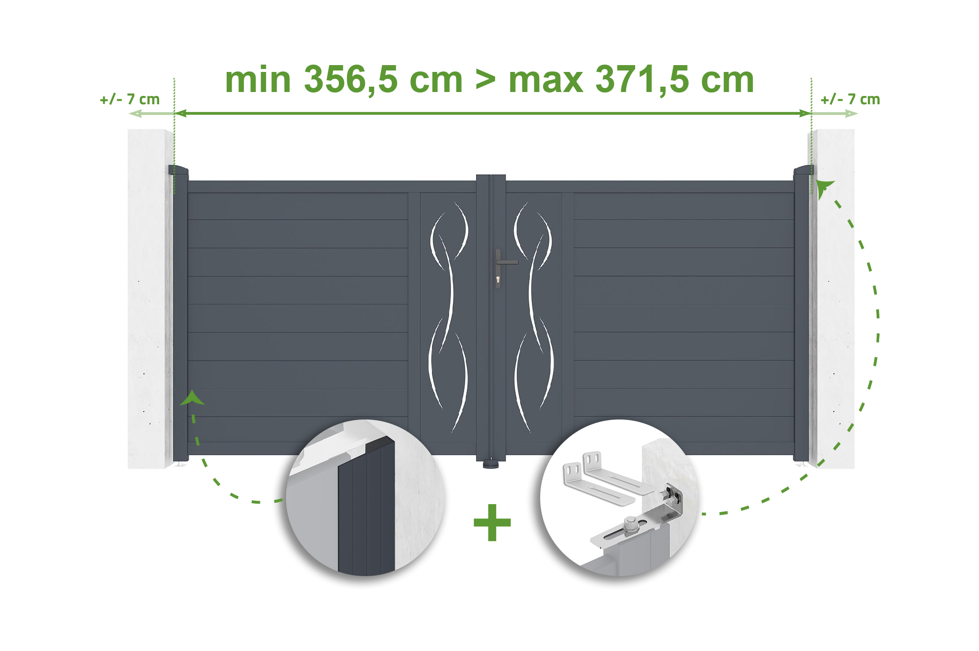 Brama skrzydłowa regulowana szerokość 3,5m LIFE H.160cm szare aluminium