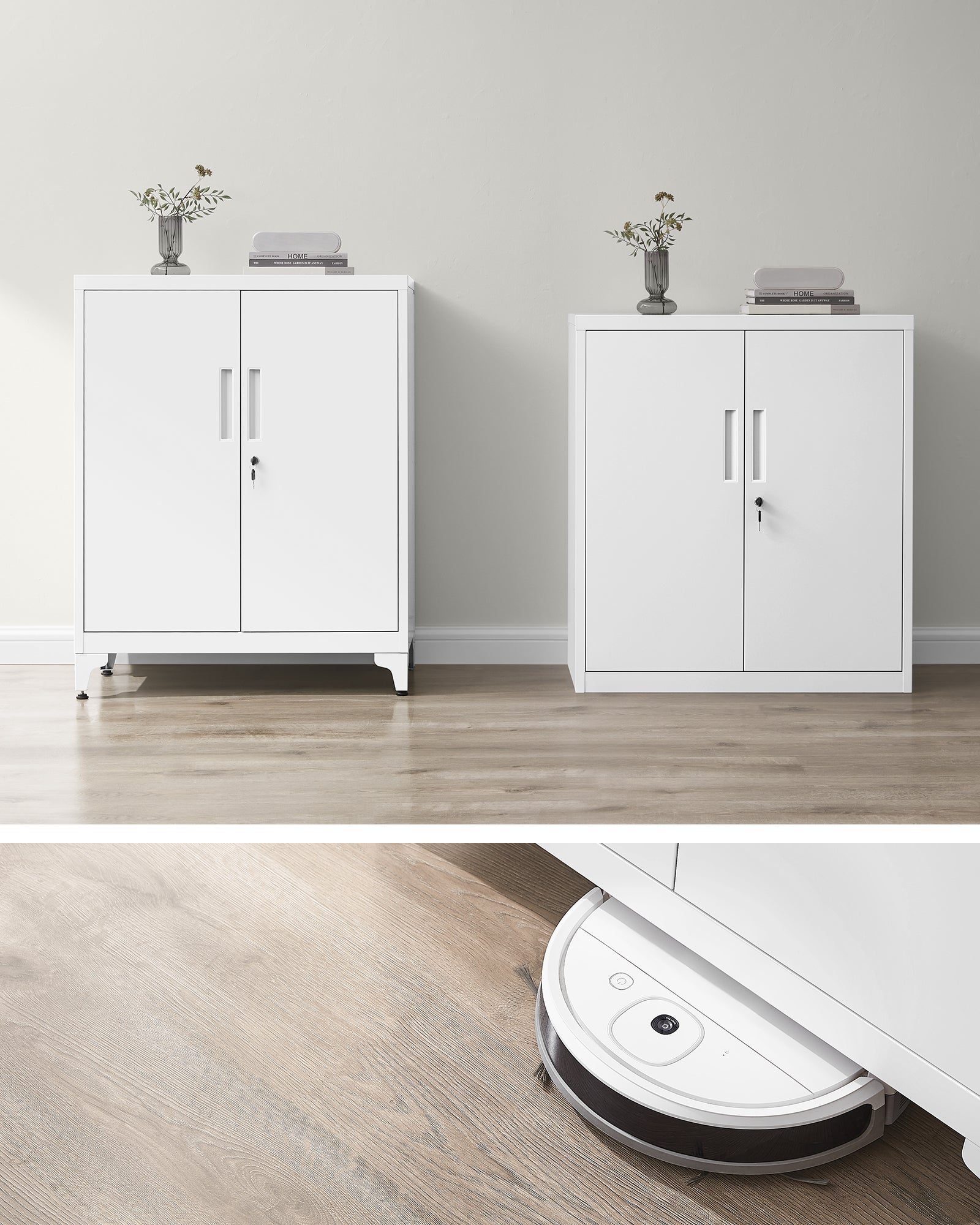 Caisson de Bureau, Placard Polyvalent, Armoire de Bureau à 2 Portes, Verrouillable, Meuble de Rangement en Acier, pour Bureau, Salon, Blanc Mat - 6