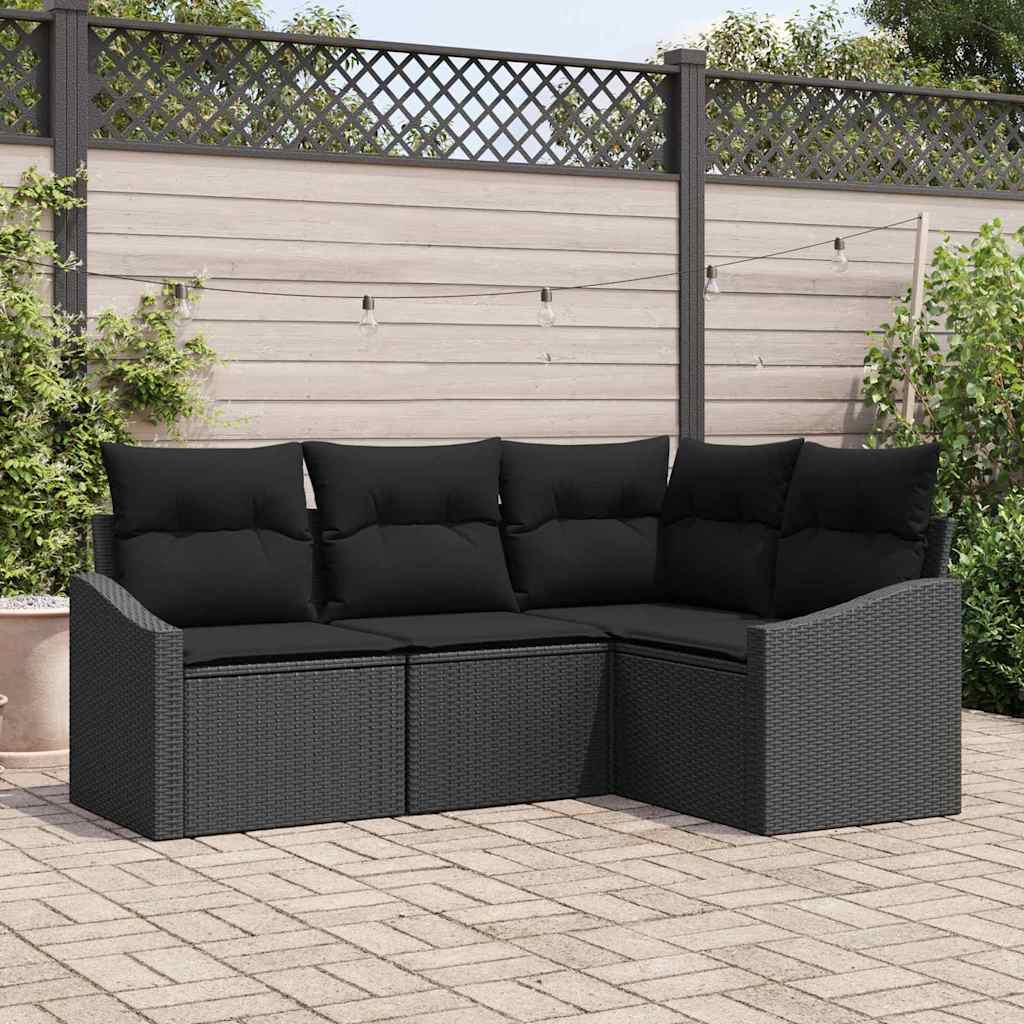 Zestaw Sof z poduszką 4 pcs Czarny polirattan vidaXL