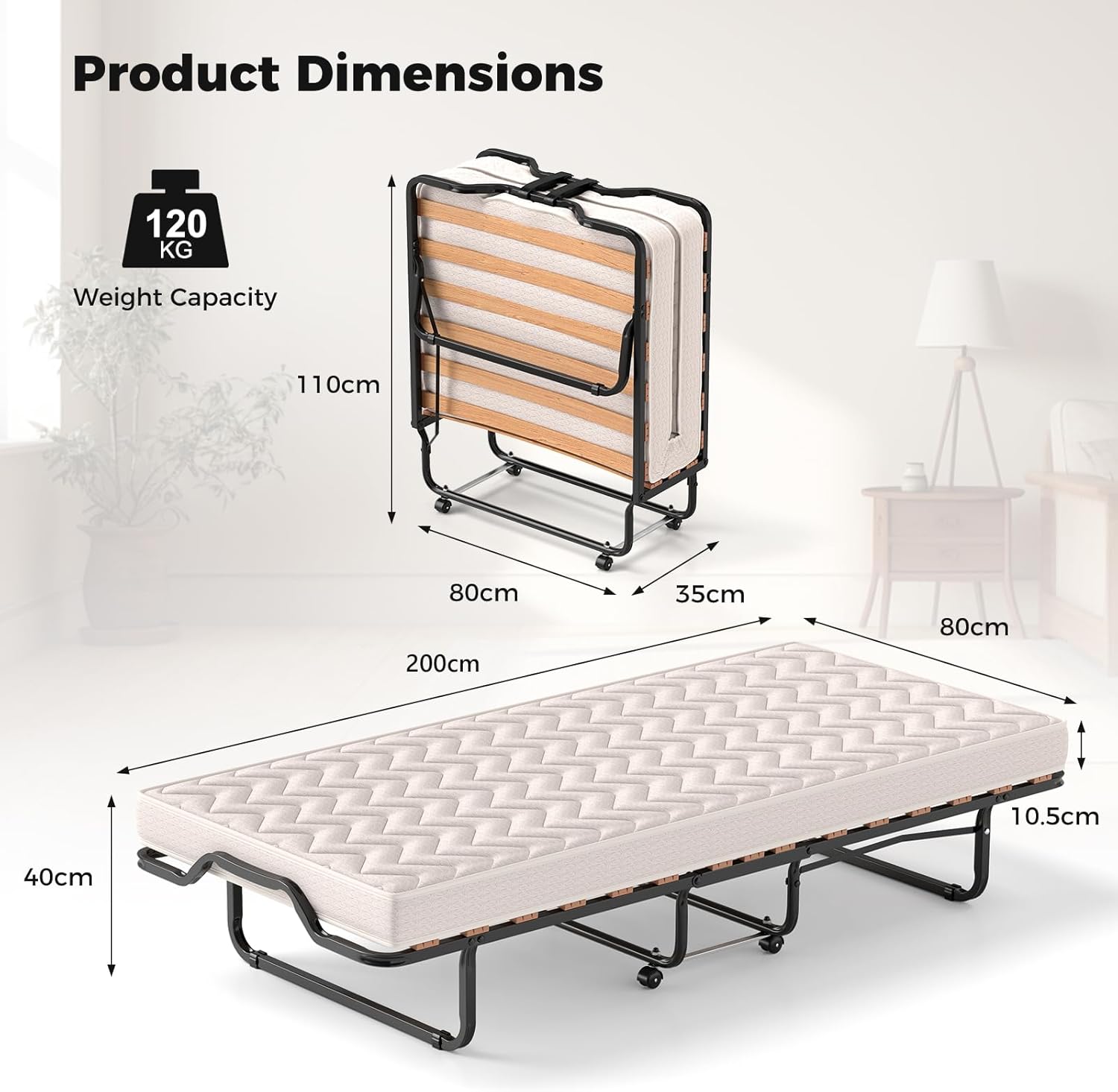 Lit de camping pliable portable pour adultes avec matelas – Lit de camping extra large robuste idéal pour les voyages, l'extérieur, le bureau, l'intérieur et la pêche
